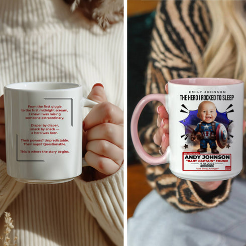 Personalized Baby Captain Mug – Custom Superhero Gift for Mom | Add Baby Photo, Name & Quote